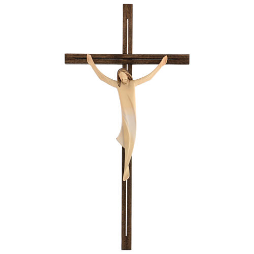 Kruzifix Eschenholz stilisierter Leib Christi weissen Tuch 1