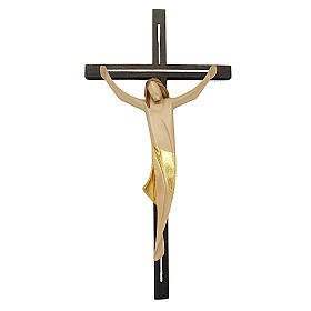Kruzifix Eschenholz stilisierter Leib Christi vergoldeten Tuch
