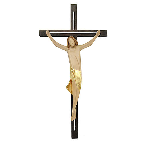 Kruzifix Eschenholz stilisierter Leib Christi vergoldeten Tuch 1