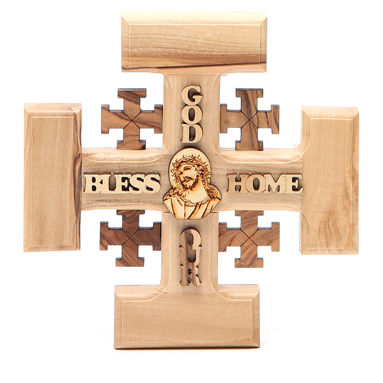 Cross Jerusalem olive wood from Palestine G.B.O.H. 12,5cm online