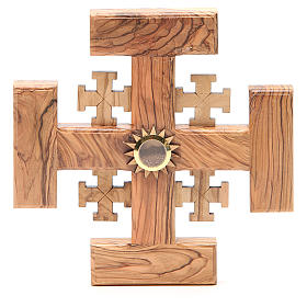 Cruz de Jerusalén madera de olivo y tierra de la Tierrasanta 19 cm