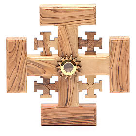 Croix Jérusalem bois d'olivier et terre Palestine 15 cm