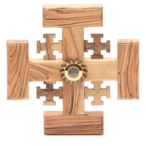 Croce Gerusalemme legno di olivo e terra Palestina 15 cm 1