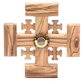 Cruz de Jerusalén madera de olivo y tierra de la Tierrasanta 12,5 cm