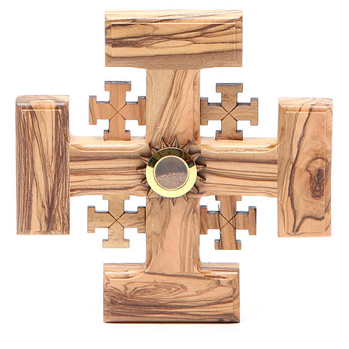 Cruz de Jerusalén madera de olivo y tierra de la Tierrasanta 12,5 cm 1