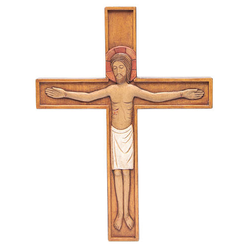Crucifixo cruz madeira relevo pintado 45 cm 1