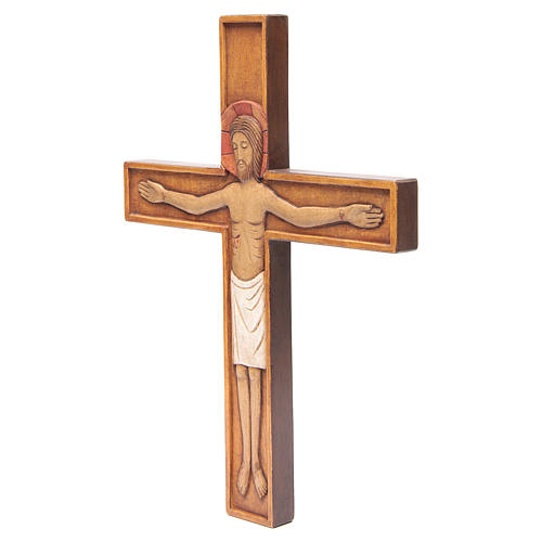 Crucifixo cruz madeira relevo pintado 45 cm 2