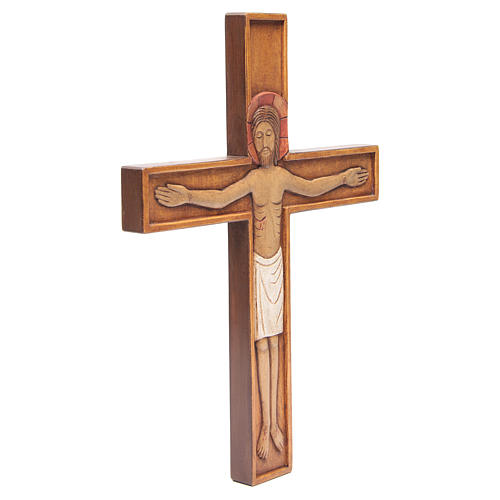 Crucifixo cruz madeira relevo pintado 45 cm 4