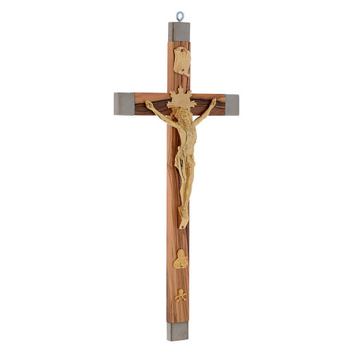 Crucifix des prêtres olivier et acier doré 36x19 cm 2