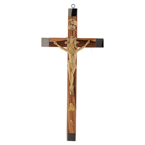 Crucifixo dos sacerdotes oliveira e latão dourado 36x19 cm 1
