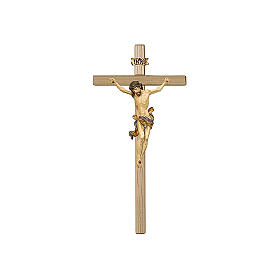 Crocefisso Cristo oro zecchino antico in legno Val Gardena