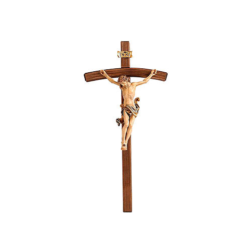 Crucifix with Christ's body coloured and modeled Leonardo curved cross 1