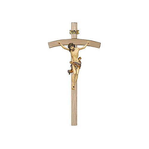Crucifix courbé corps Christ finition or massif vieilli modèle Léonard 1