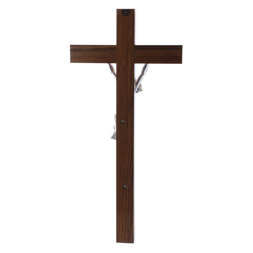 Crucifijo moderno cuerpo plateado sobre cruz de madera de nogal 47 cm 3