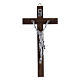 Crucifix corps argenté sur croix en bois de noyer moderne 16 cm s1