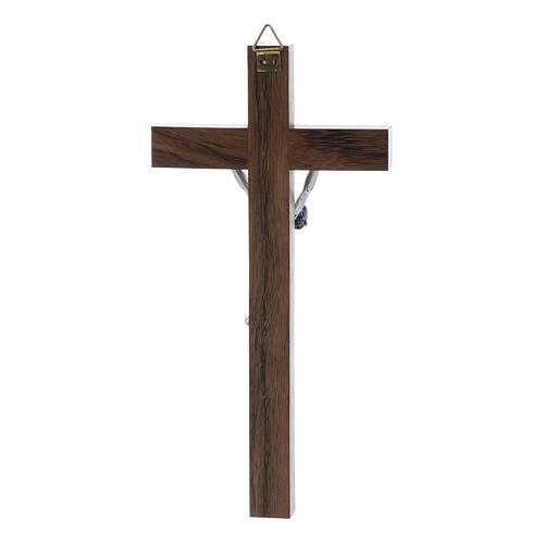 Crucifixo corpo prateado e cruz em madeira de nogueira moderno 16 cm 3