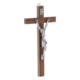 Modernes Kruzifix aus Nussbaumholz und Corpus Christi aus Metall 21 cm