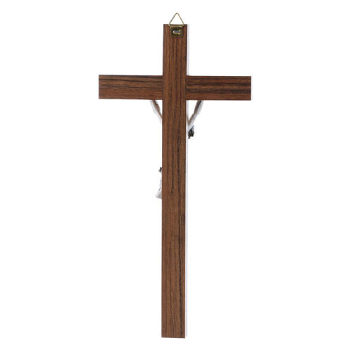 Modernes Kruzifix aus Nussbaumholz und Corpus Christi aus Metall 21 cm 3
