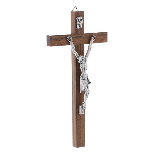 Krucyfiks nowoczesny z drewna orzechowego, Ciało Chrystusa z metalu, 21 cm 2