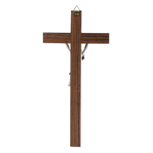 Crucifixo moderno em madeira de nogueira corpo metal 21 cm 3