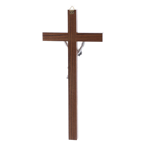 Crucifijo moderno de madera de nuez y cuerpo de plata 25 cm 3