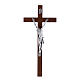 Crucifix moderne en bois de noyer et corps argenté 25 cm s1