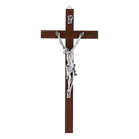 Crocifisso moderno in legno di noce e corpo in argento 25 cm