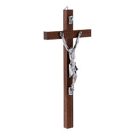 Crocifisso moderno in legno di noce e corpo in argento 25 cm