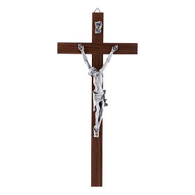 Krucyfiks nowoczesny z drewna orzechowego, Ciało Chrystusa z metalu, 25 cm