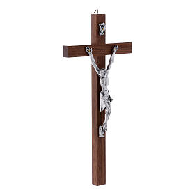 Krucyfiks nowoczesny z drewna orzechowego, Ciało Chrystusa z metalu, 25 cm