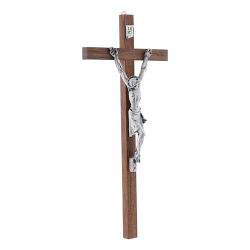 Crucifijo de madera de nuez moderno con cuerpo metálico 35 cm 2