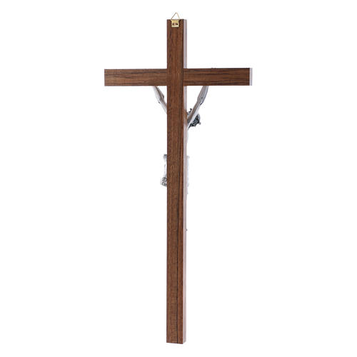 Crucifijo de madera de nuez moderno con cuerpo metálico 35 cm 3