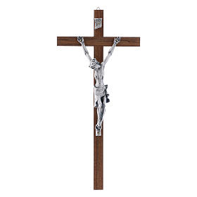 Crucifix en bois de noyer moderne avec corps métallique 35 cm