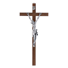 Krucyfiks drewno orzechowe, nowoczesny, Ciało Chrustusa metalowe, 35 cm