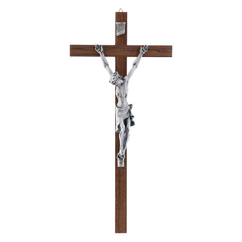 Krucyfiks drewno orzechowe, nowoczesny, Ciało Chrustusa metalowe, 35 cm 1