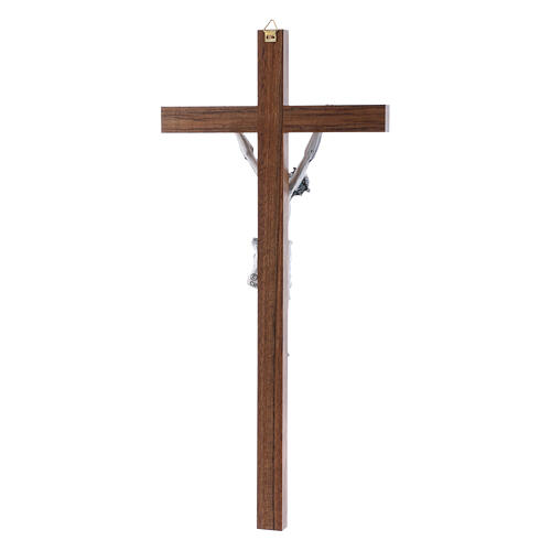 Krucyfiks drewno orzechowe, nowoczesny, Ciało Chrustusa metalowe, 35 cm 3
