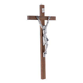 Crucifixo em madeira de nogueira moderno com corpo metálico 35 cm