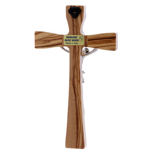Crucifijo moderno de madera de olivo con cuerpo plateado 17 cm 3