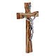 Crocifisso moderno in legno di olivo con corpo argentato 17 cm s2