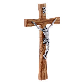Modern crucifix in olive wood with silver Christ's body 20 cm