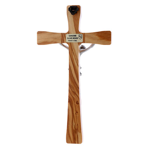 Modern crucifix in olive wood with silver Christ's body 20 cm 3