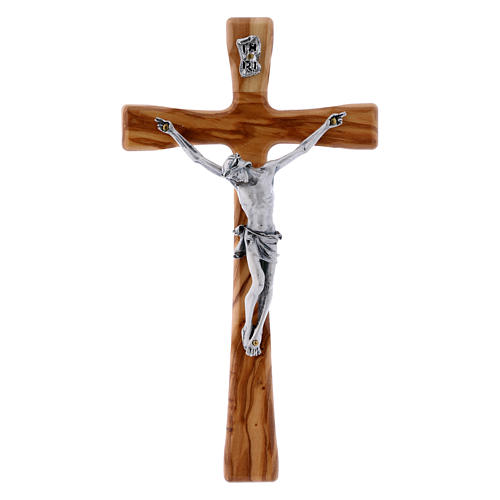 Modern crucifix in olive wood with silver Christ's body 20 cm 4