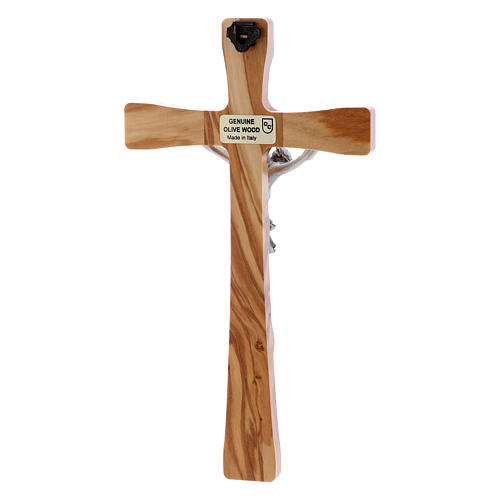 Modern crucifix in olive wood with silver Christ's body 20 cm 6