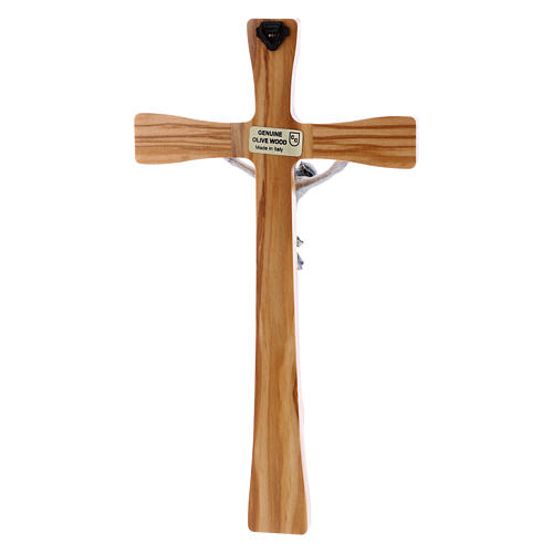 Crucifix moderne en bois d'olivier 25 cm avec corps métallique 10 cm 3