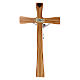 Crucifix moderne en bois d'olivier 25 cm avec corps métallique 10 cm s3