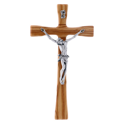 Modern crucifix in beech wood 25 cm with silver Christ's body 10 cm 1