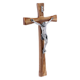Crucifix en bois d'olivier moderne 25 cm avec corps argenté 12 cm