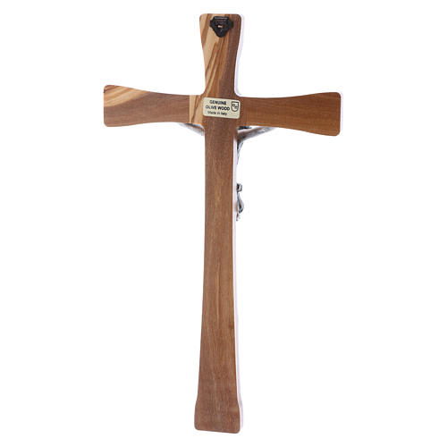 Crucifix en bois d'olivier moderne 25 cm avec corps argenté 12 cm 3