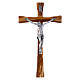 Crucifix en bois d'olivier moderne 25 cm avec corps argenté 12 cm s1