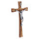 Crucifix en bois d'olivier moderne 25 cm avec corps argenté 12 cm s2